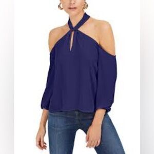 Greylin Navy Cold Shoulder Blouse NEW
